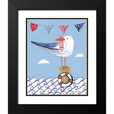 Coastal Bird II on Blue Black Modern Wood Framed Art Print with Double Matting by Zaman, Farida