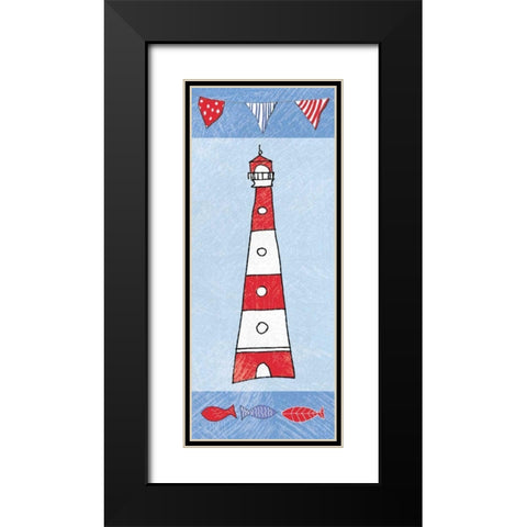 Coastal Lighthouse I on Blue Black Modern Wood Framed Art Print with Double Matting by Zaman, Farida
