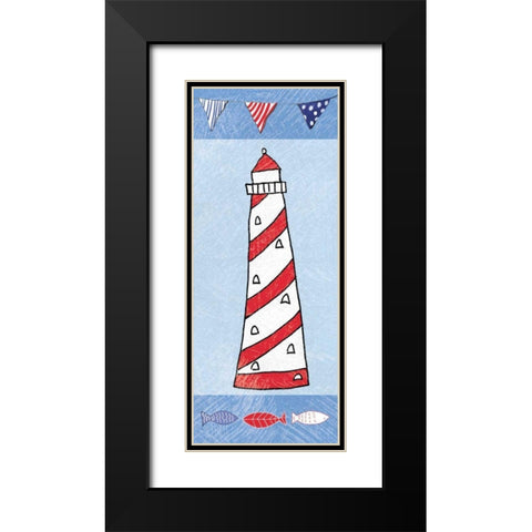 Coastal Lighthouse II on Blue Black Modern Wood Framed Art Print with Double Matting by Zaman, Farida