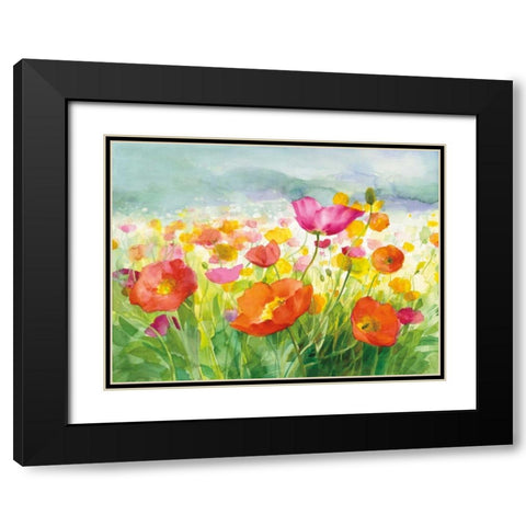 Meadow Poppies Black Modern Wood Framed Art Print with Double Matting by Nai, Danhui