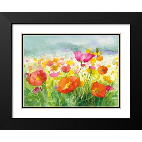 Meadow Poppies Black Modern Wood Framed Art Print with Double Matting by Nai, Danhui