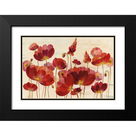 Red Flowers on Cream Crop Black Modern Wood Framed Art Print with Double Matting by Vassileva, Silvia