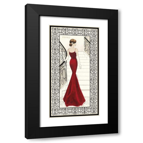 La Belle Rouge with Floral Cartouche Border Black Modern Wood Framed Art Print with Double Matting by Adams, Emily