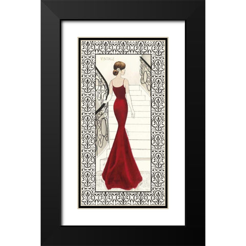 La Belle Rouge with Floral Cartouche Border Black Modern Wood Framed Art Print with Double Matting by Adams, Emily