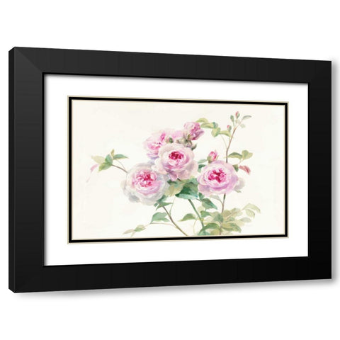 Sweet Roses on White Green Black Modern Wood Framed Art Print with Double Matting by Nai, Danhui
