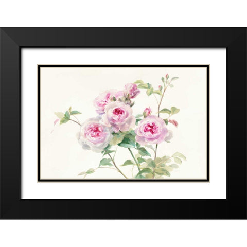 Sweet Roses on White Green Black Modern Wood Framed Art Print with Double Matting by Nai, Danhui