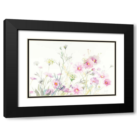 Queen Annes Lace and Cosmos on White Black Modern Wood Framed Art Print with Double Matting by Nai, Danhui