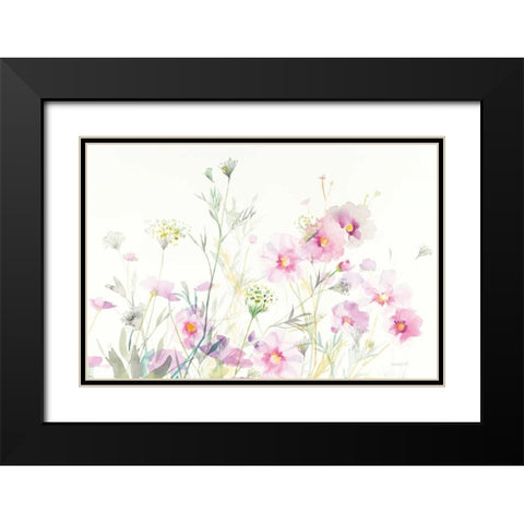 Queen Annes Lace and Cosmos on White Black Modern Wood Framed Art Print with Double Matting by Nai, Danhui