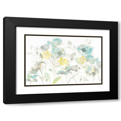 Aqua Roses Shadows Black Modern Wood Framed Art Print with Double Matting by Nai, Danhui