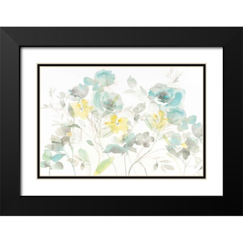 Aqua Roses Shadows Black Modern Wood Framed Art Print with Double Matting by Nai, Danhui