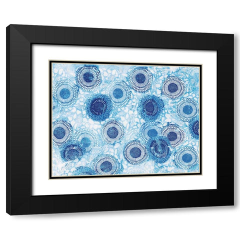 Pinto and Buffalo Flowers Blue Black Modern Wood Framed Art Print with Double Matting by Day, Kellie