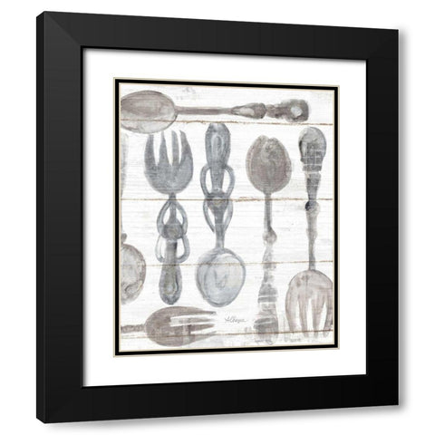 Spoons and Forks III Neutral Black Modern Wood Framed Art Print with Double Matting by Hristova, Albena