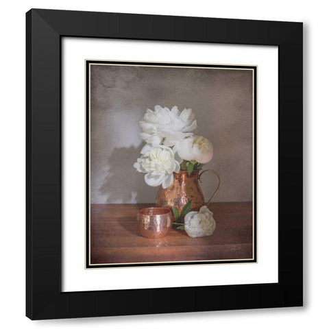 Vintage Peony Dreams Shadows Black Modern Wood Framed Art Print with Double Matting by Bradley, Felicity