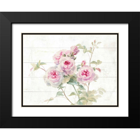 Sweet Roses on Wood Black Modern Wood Framed Art Print with Double Matting by Nai, Danhui