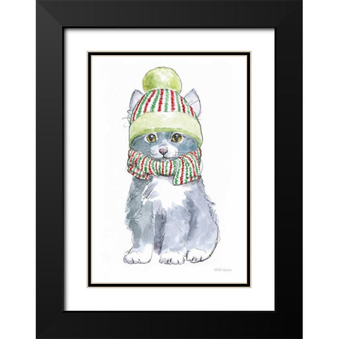 Christmas Kitties II Black Modern Wood Framed Art Print with Double Matting by Grove, Beth