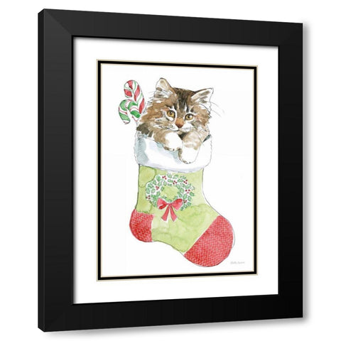 Christmas Kitties IV Black Modern Wood Framed Art Print with Double Matting by Grove, Beth