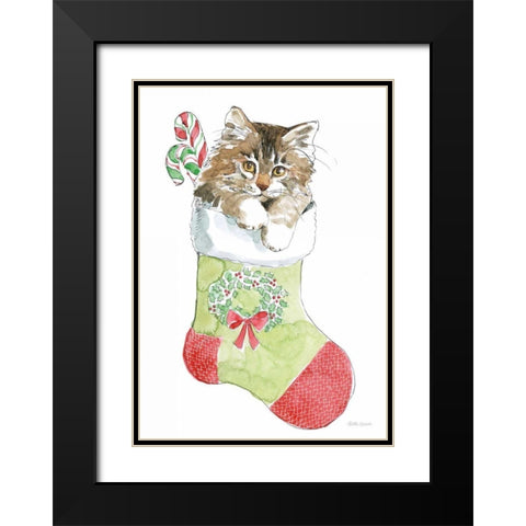 Christmas Kitties IV Black Modern Wood Framed Art Print with Double Matting by Grove, Beth
