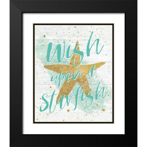 Silver Sea Life Aqua Starfish Shiplap Black Modern Wood Framed Art Print with Double Matting by Wild Apple Portfolio