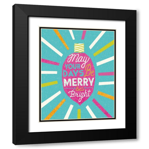 Festive Holiday Light Bulb Merry and Bright v2 Black Modern Wood Framed Art Print with Double Matting by Mullan, Michael