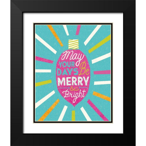 Festive Holiday Light Bulb Merry and Bright v2 Black Modern Wood Framed Art Print with Double Matting by Mullan, Michael