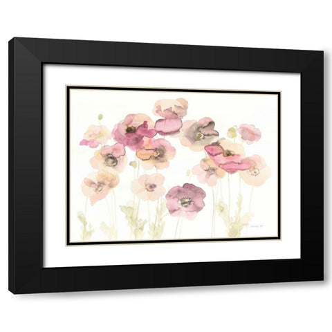 Delicate Poppies Black Modern Wood Framed Art Print with Double Matting by Nai, Danhui