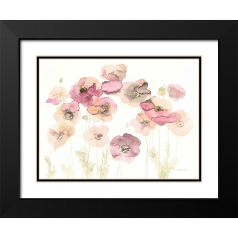 Delicate Poppies Black Modern Wood Framed Art Print with Double Matting by Nai, Danhui