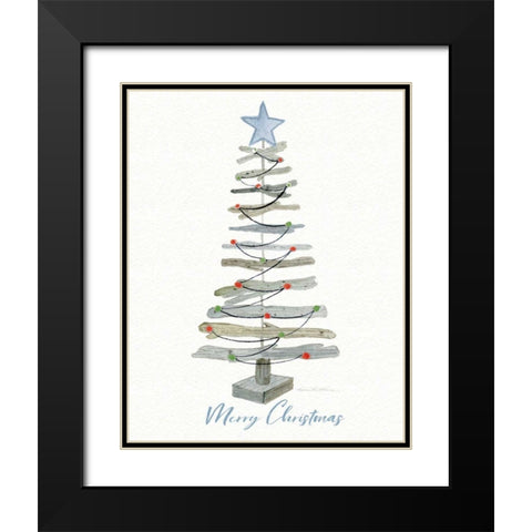 Coastal Holiday Tree III Red Merry Christmas Black Modern Wood Framed Art Print with Double Matting by McKenna, Kathleen Parr