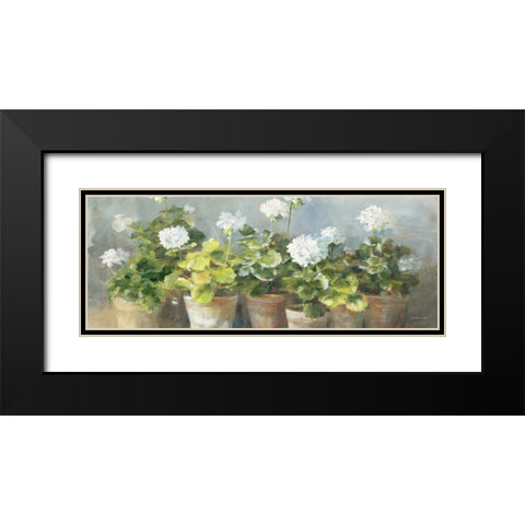 White Geraniums v2 Black Modern Wood Framed Art Print with Double Matting by Nai, Danhui