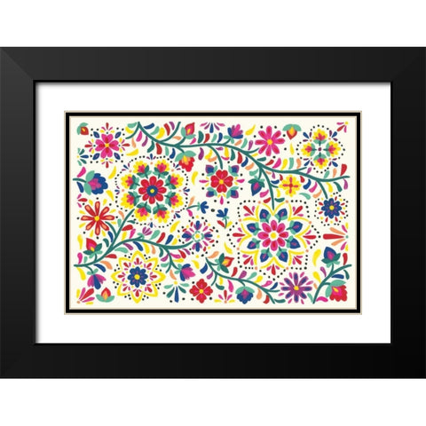 Floral Fiesta White I Black Modern Wood Framed Art Print with Double Matting by Marshall, Laura