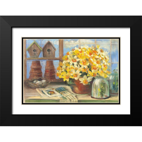 Daffodils in the Greenhouse Black Modern Wood Framed Art Print with Double Matting by Rowan, Carol