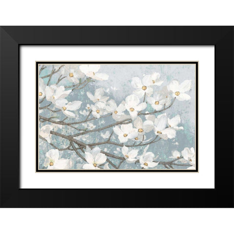 Dogwood Blossoms II Blue Gray Crop Black Modern Wood Framed Art Print with Double Matting by Wiens, James