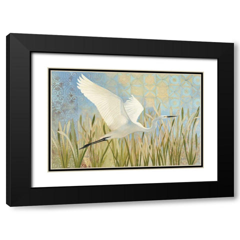 Snowy Egret in Flight v2 Black Modern Wood Framed Art Print with Double Matting by Lovell, Kathrine
