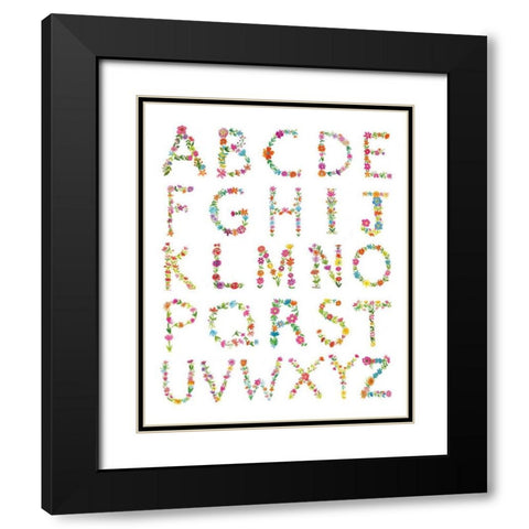 Floral Alphabet Black Modern Wood Framed Art Print with Double Matting by Zaman, Farida