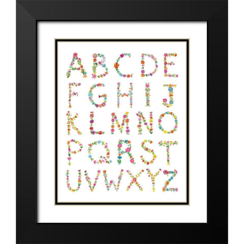 Floral Alphabet Black Modern Wood Framed Art Print with Double Matting by Zaman, Farida