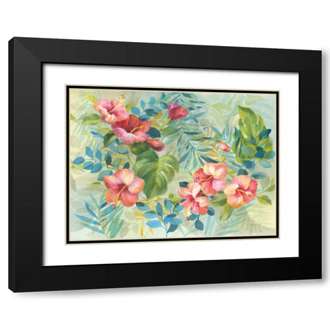 Hibiscus Garden Black Modern Wood Framed Art Print with Double Matting by Nai, Danhui