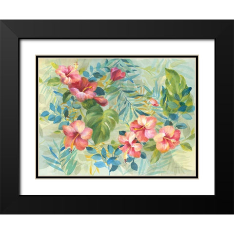 Hibiscus Garden Black Modern Wood Framed Art Print with Double Matting by Nai, Danhui