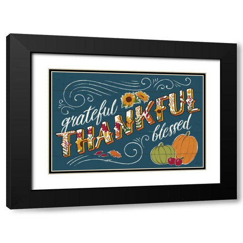 Thankful I Blue Black Modern Wood Framed Art Print with Double Matting by Penner, Janelle