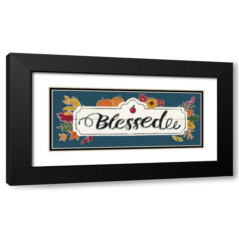 Thankful V Blue Black Modern Wood Framed Art Print with Double Matting by Penner, Janelle