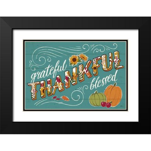 Thankful I Turquoise Black Modern Wood Framed Art Print with Double Matting by Penner, Janelle