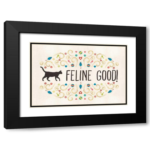 Otomi Cats I Black Modern Wood Framed Art Print with Double Matting by Charron, Veronique