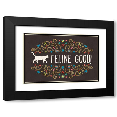 Otomi Cats I Dark Black Modern Wood Framed Art Print with Double Matting by Charron, Veronique