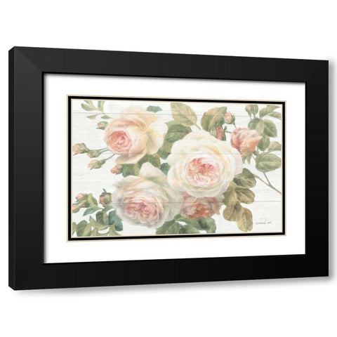 Vintage Roses White on Shiplap Crop Black Modern Wood Framed Art Print with Double Matting by Nai, Danhui
