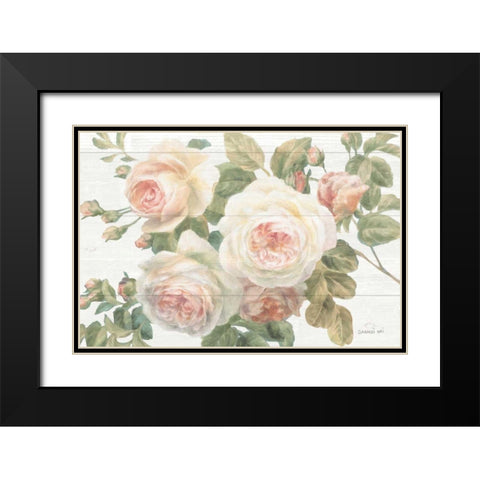 Vintage Roses White on Shiplap Crop Black Modern Wood Framed Art Print with Double Matting by Nai, Danhui