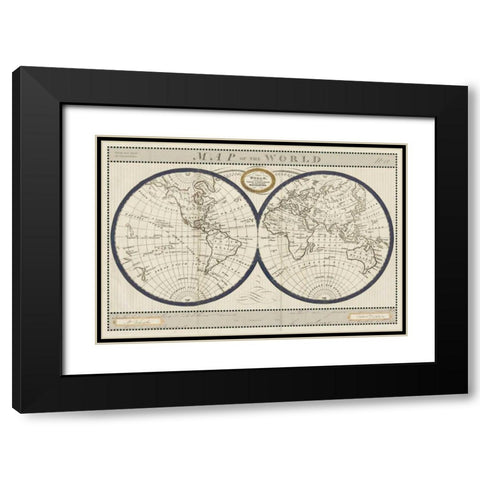 Torkingtons World Map with Indigo Black Modern Wood Framed Art Print with Double Matting by Schlabach, Sue