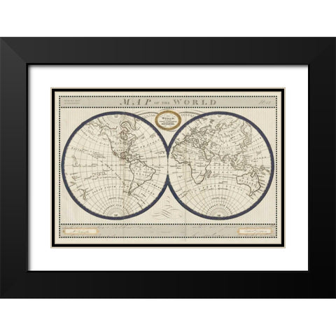 Torkingtons World Map with Indigo Black Modern Wood Framed Art Print with Double Matting by Schlabach, Sue