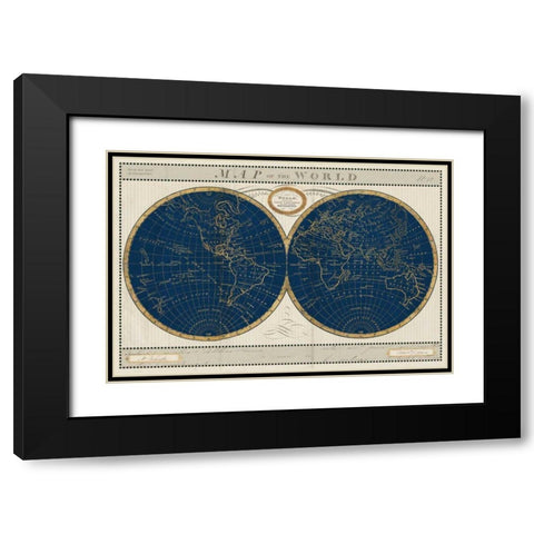 Torkingtons World Map Indigo Globes Black Modern Wood Framed Art Print with Double Matting by Schlabach, Sue