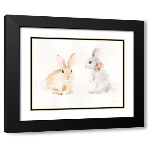 Spring Sentiments Bunny Rabbits Black Modern Wood Framed Art Print with Double Matting by Jackson, Jenaya