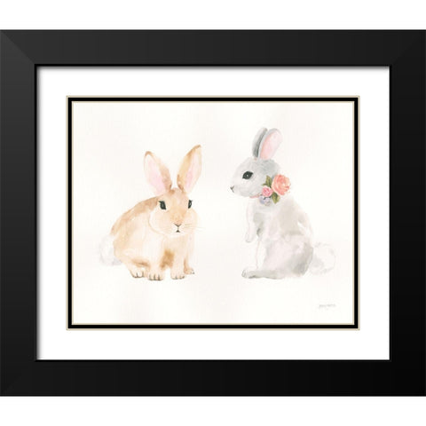 Spring Sentiments Bunny Rabbits Black Modern Wood Framed Art Print with Double Matting by Jackson, Jenaya