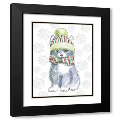 Christmas Kitties II Snowflakes v2 Black Modern Wood Framed Art Print with Double Matting by Grove, Beth