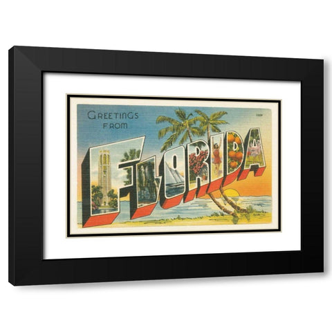 Greetings from Florida v2 Black Modern Wood Framed Art Print with Double Matting by Wild Apple Portfolio